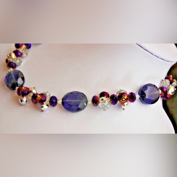 Vintage Swarovski Purple Crystal Aurora Borealis Statement Necklace Choker - Picture 3 of 9